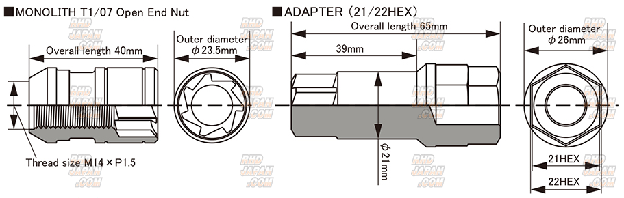 Kyo-Ei KICS Monolith T1/07 Open End Lug Nuts and Adapter Set